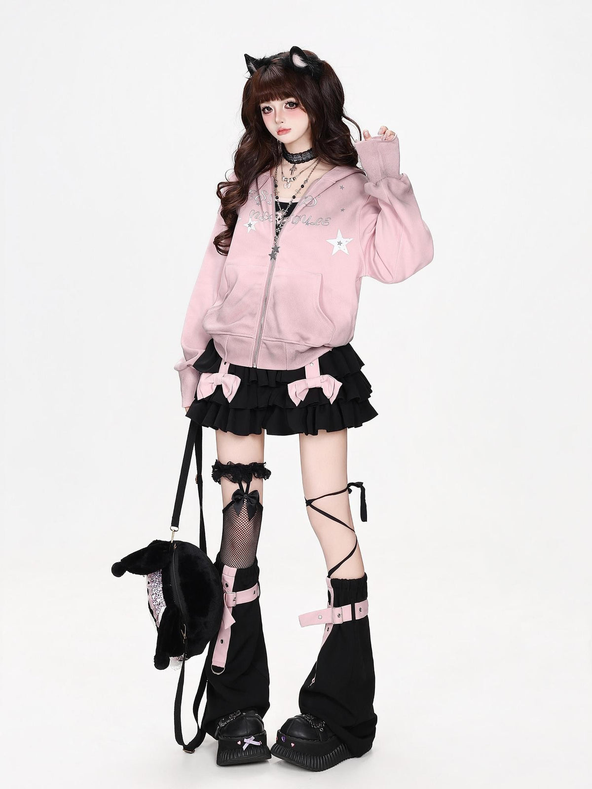 CRAZYGIRL Gradient Star Print Hooded Zip Up Women&