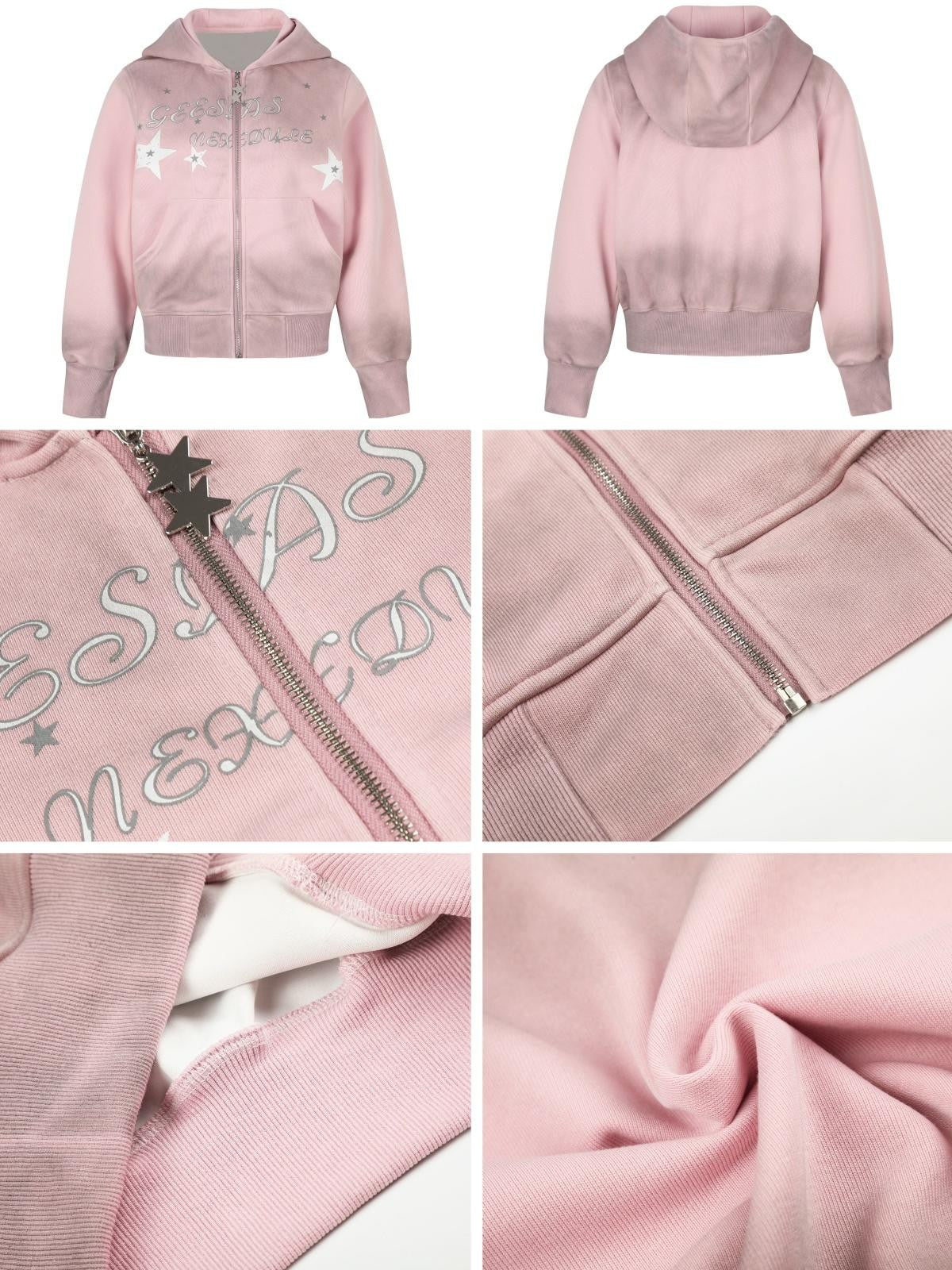 CRAZYGIRL Gradient Star Print Hooded Zip Up Women&