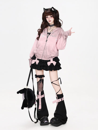 CRAZYGIRL Gradient Star Print Hooded Zip Up Women&