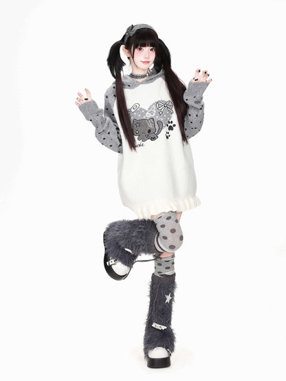 CRAZYGIRL_Heart_Cat_Ear_Color_Block_Polka_Dot_Patchwork_Loose_Women&