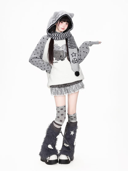 CRAZYGIRL Heart Cat Ear Color Block Polka Dot Patchwork Loose Women&