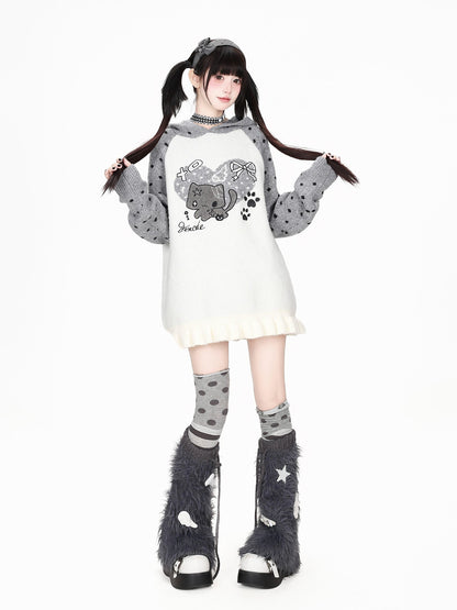 CRAZYGIRL Heart Cat Ear Color Block Polka Dot Patchwork Loose Women&