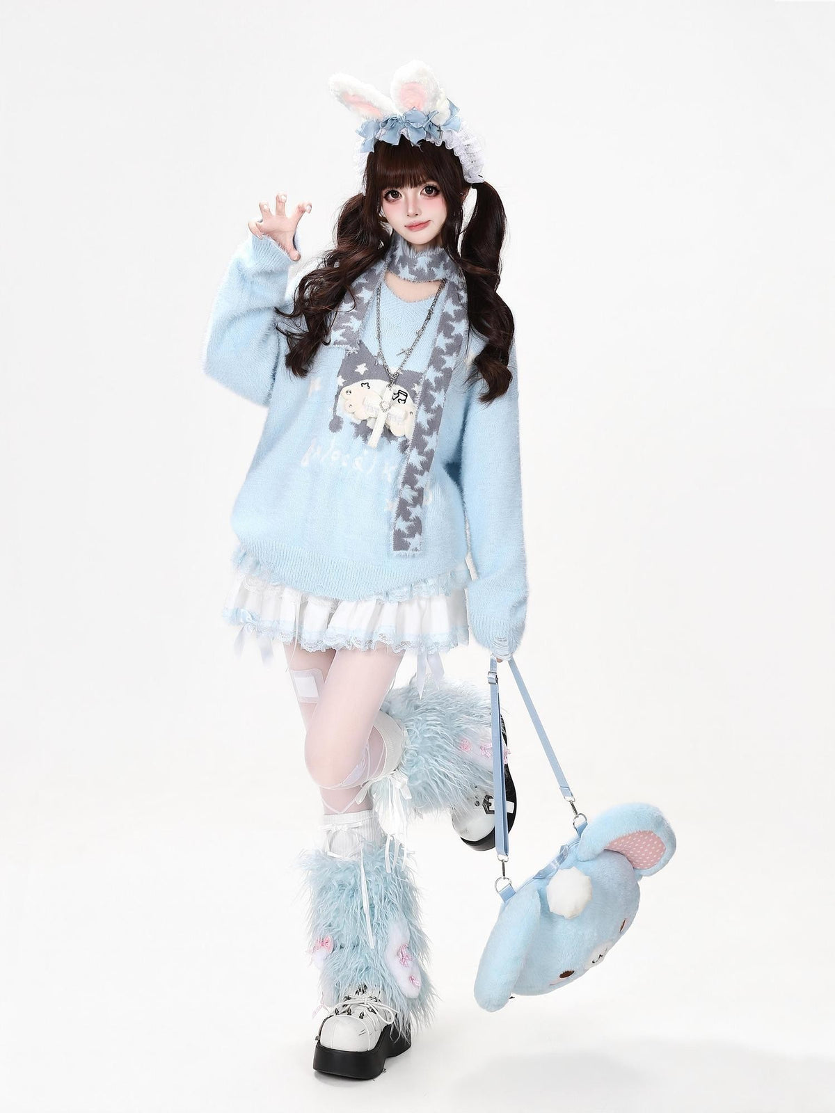 CRAZYGIRL Jacquard Cat Star Scarf Print Loose Knit Women&