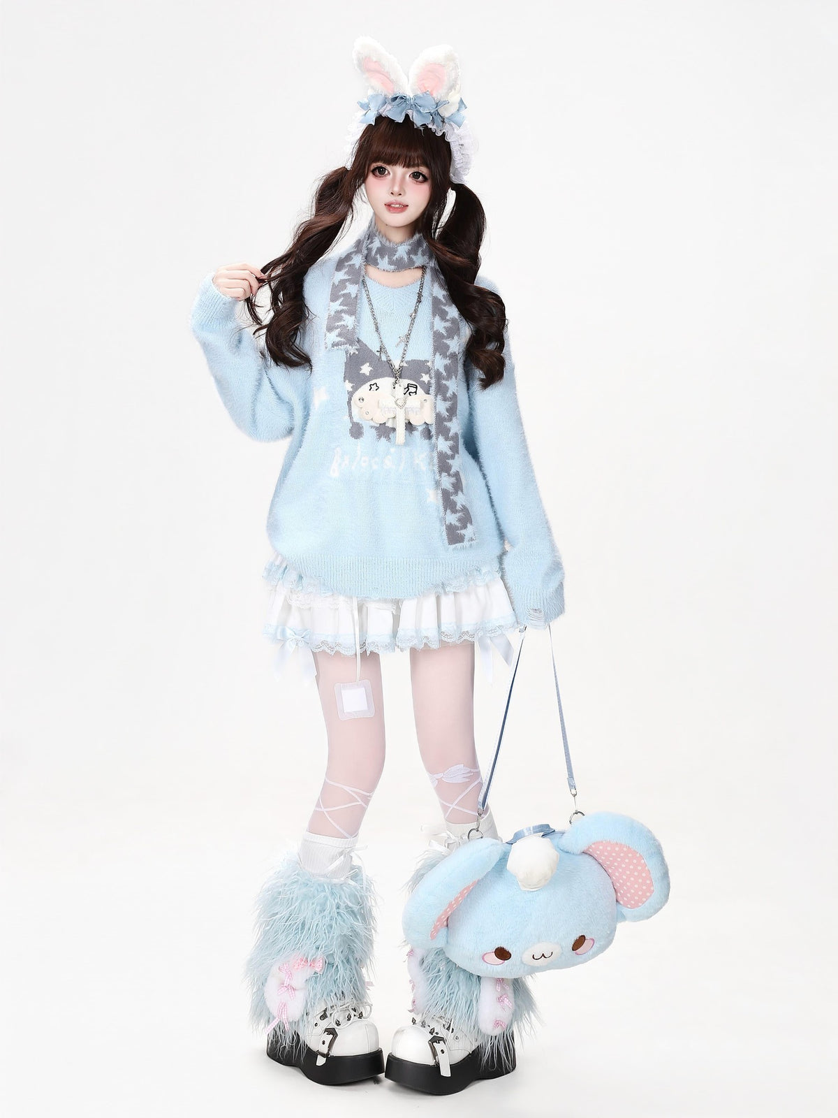 CRAZYGIRL Jacquard Cat Star Scarf Print Loose Knit Women&