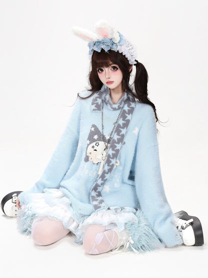 CRAZYGIRL Jacquard Cat Star Scarf Print Loose Knit Women&
