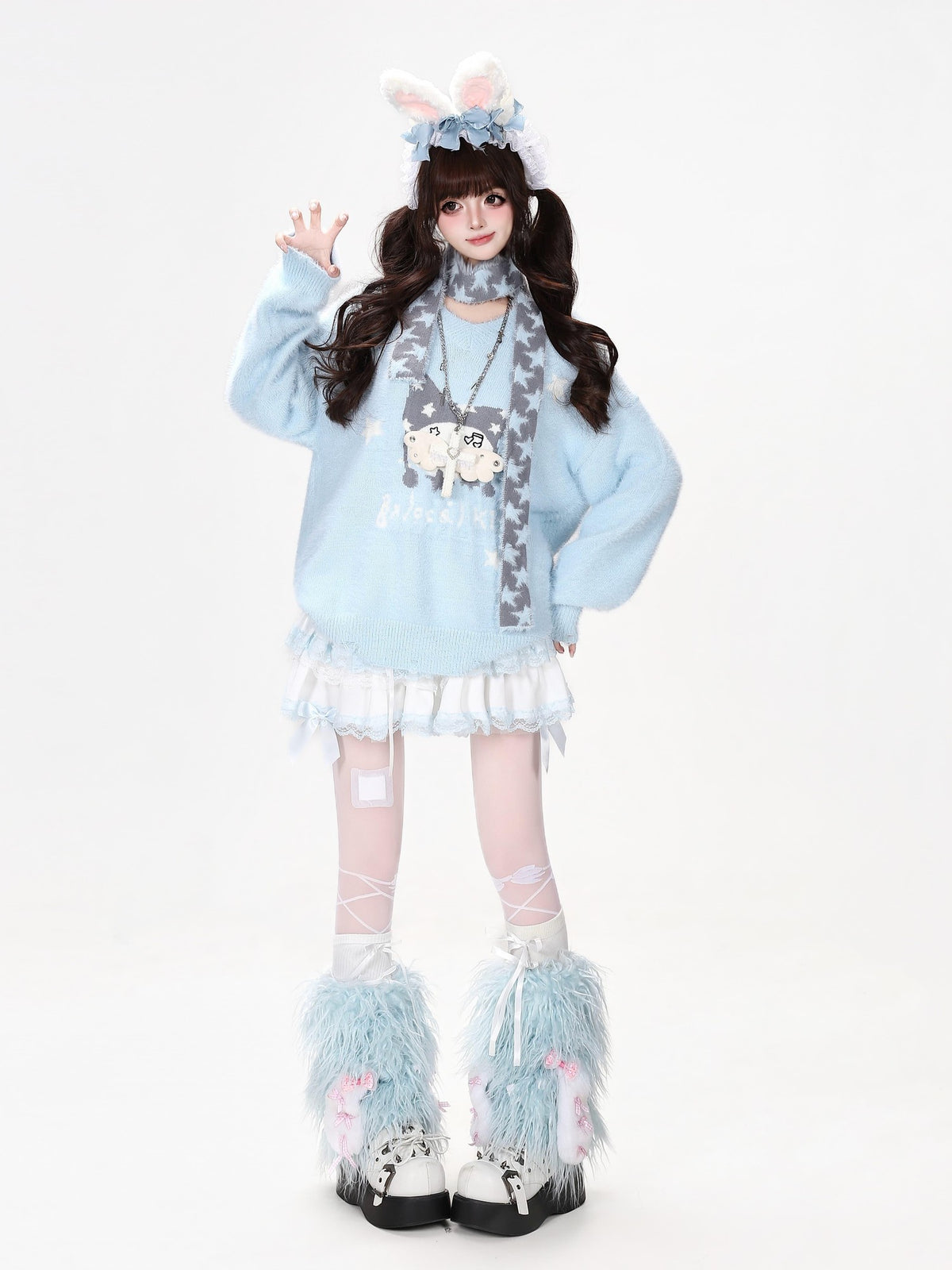 CRAZYGIRL Jacquard Cat Star Scarf Print Loose Knit Women&