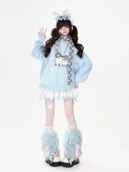 CRAZYGIRL Jacquard Cat Star Scarf Print Loose Knit Women&