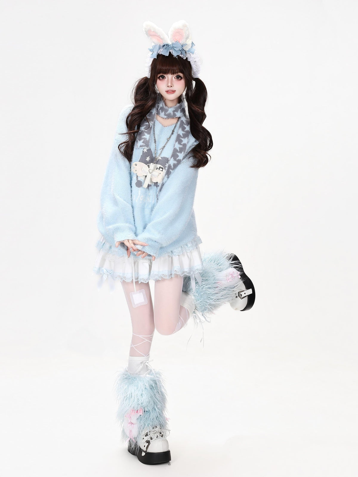 CRAZYGIRL Jacquard Cat Star Scarf Print Loose Knit Women&