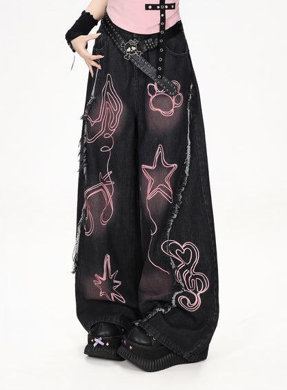 CRAZYGIRL_Line_Graffiti_Embroidered_Loose_Women&
