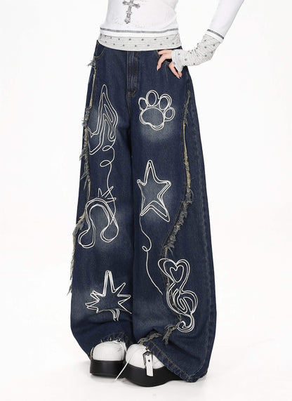 CRAZYGIRL_Line_Graffiti_Embroidered_Loose_Women&