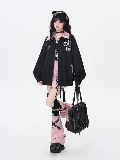 CRAZYGIRL Loose Fit Letter Embroidered Striped Hooded Women&
