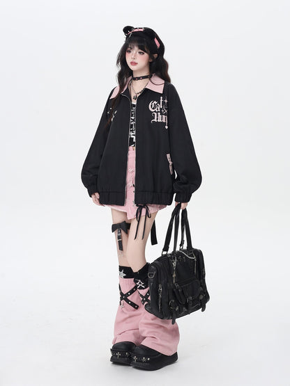 CRAZYGIRL Loose Fit Letter Embroidered Striped Hooded Women&
