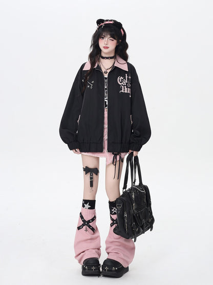 CRAZYGIRL Loose Fit Letter Embroidered Striped Hooded Women&