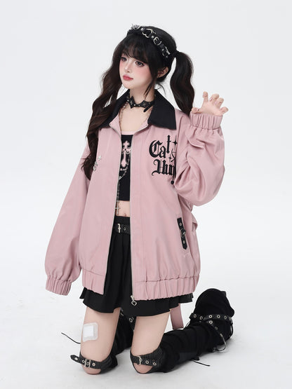 CRAZYGIRL Loose Fit Letter Embroidered Striped Hooded Women&