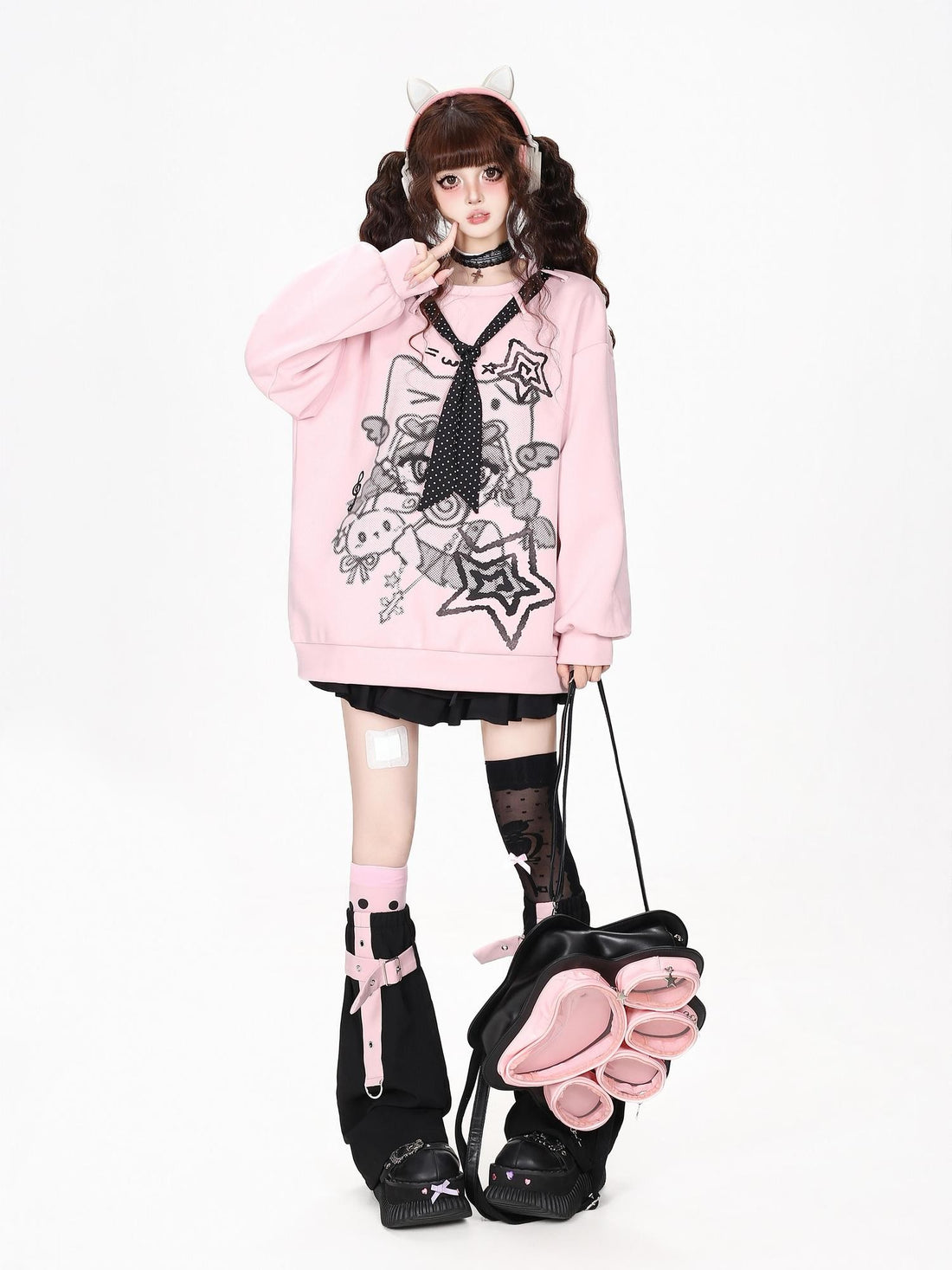 CRAZYGIRL Loose Fit Lollipop Girl Round Neck Preppy Style Women&