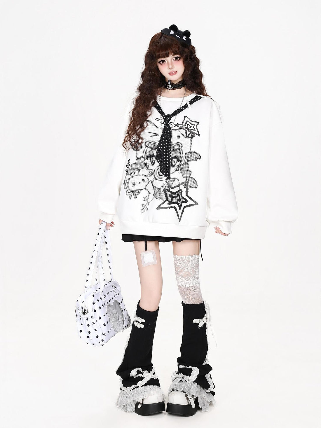 CRAZYGIRL Loose Fit Lollipop Girl Round Neck Preppy Style Women&