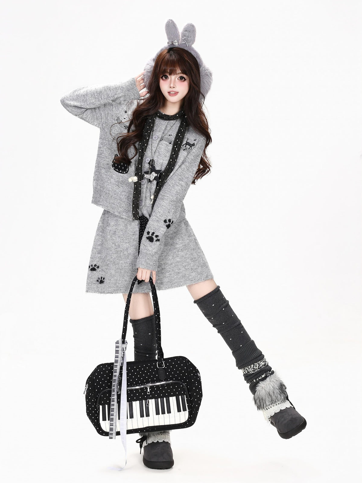 CRAZYGIRL Music Score Embroidered Cropped Knit Korean Women&