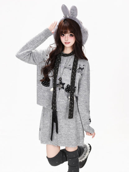 CRAZYGIRL Music Score Embroidered Cropped Knit Korean Women&