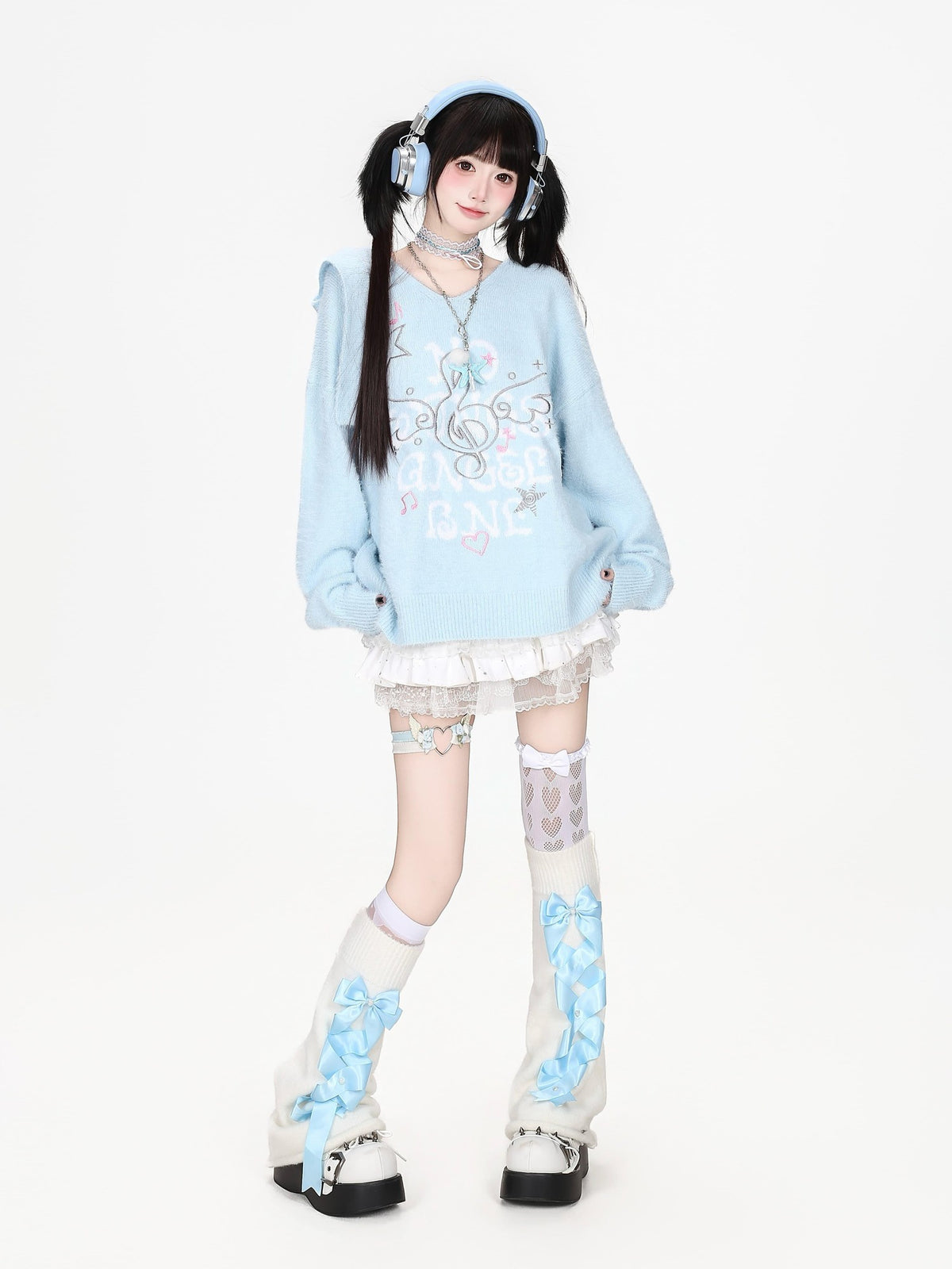 CRAZYGIRL Musical Note Embroidery Cat Ear Hooded Loose Fit Faux Mink Women&