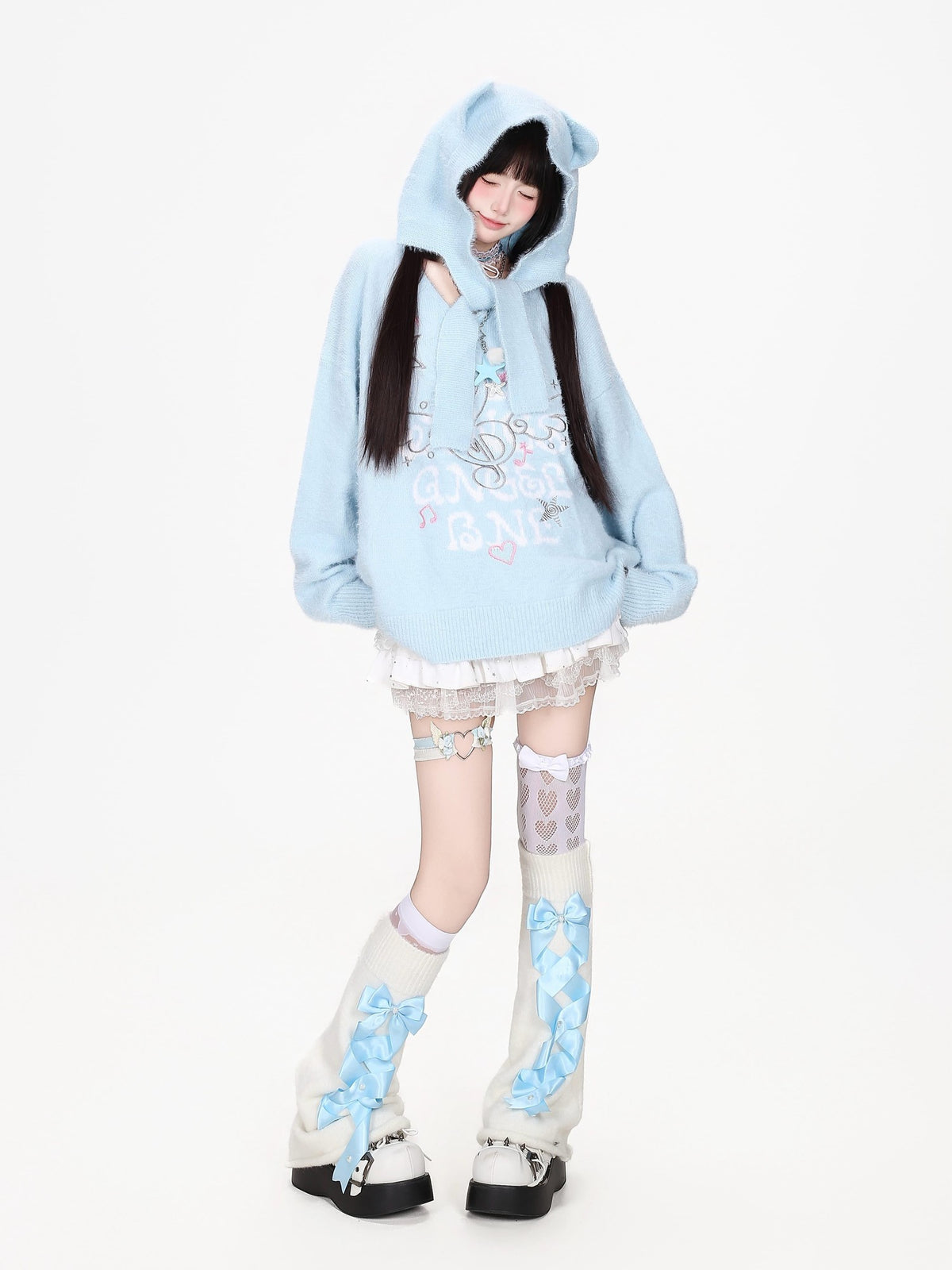 CRAZYGIRL Musical Note Embroidery Cat Ear Hooded Loose Fit Faux Mink Women&