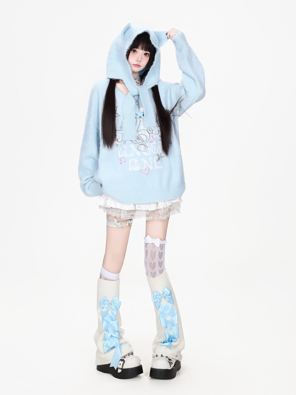 CRAZYGIRL Musical Note Embroidery Cat Ear Hooded Loose Fit Faux Mink Women&
