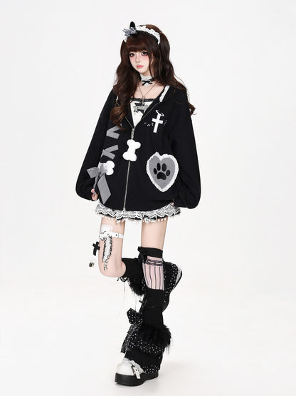 CRAZYGIRL Plaid Bow Heart Print Hooded Women&