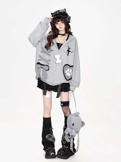 CRAZYGIRL Plaid Bow Heart Print Hooded Women&