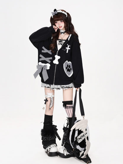 CRAZYGIRL Plaid Bow Heart Print Hooded Women&