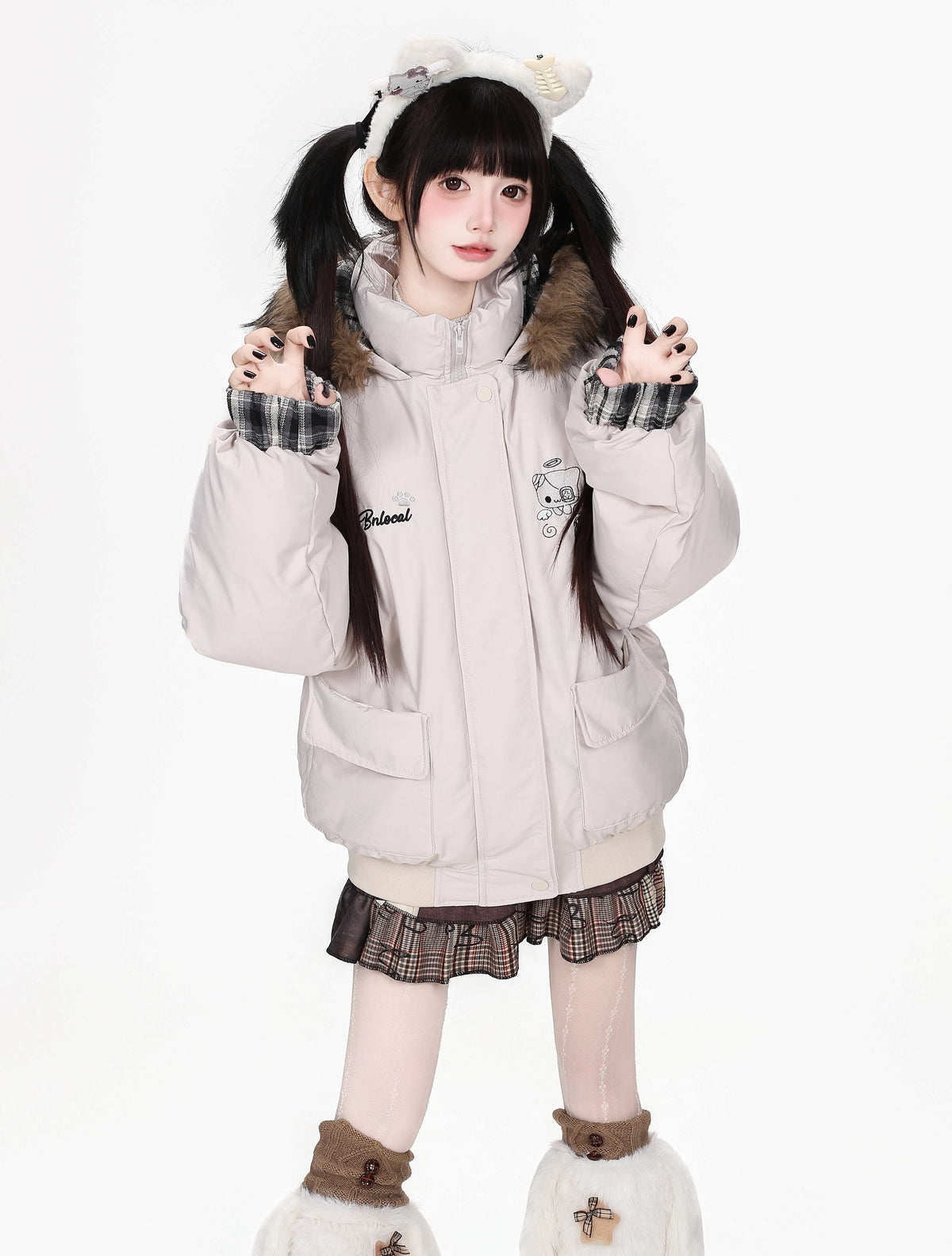 CRAZYGIRL_Plaid_Embroidered_Hooded_Loose_Thick_Warm_Women&