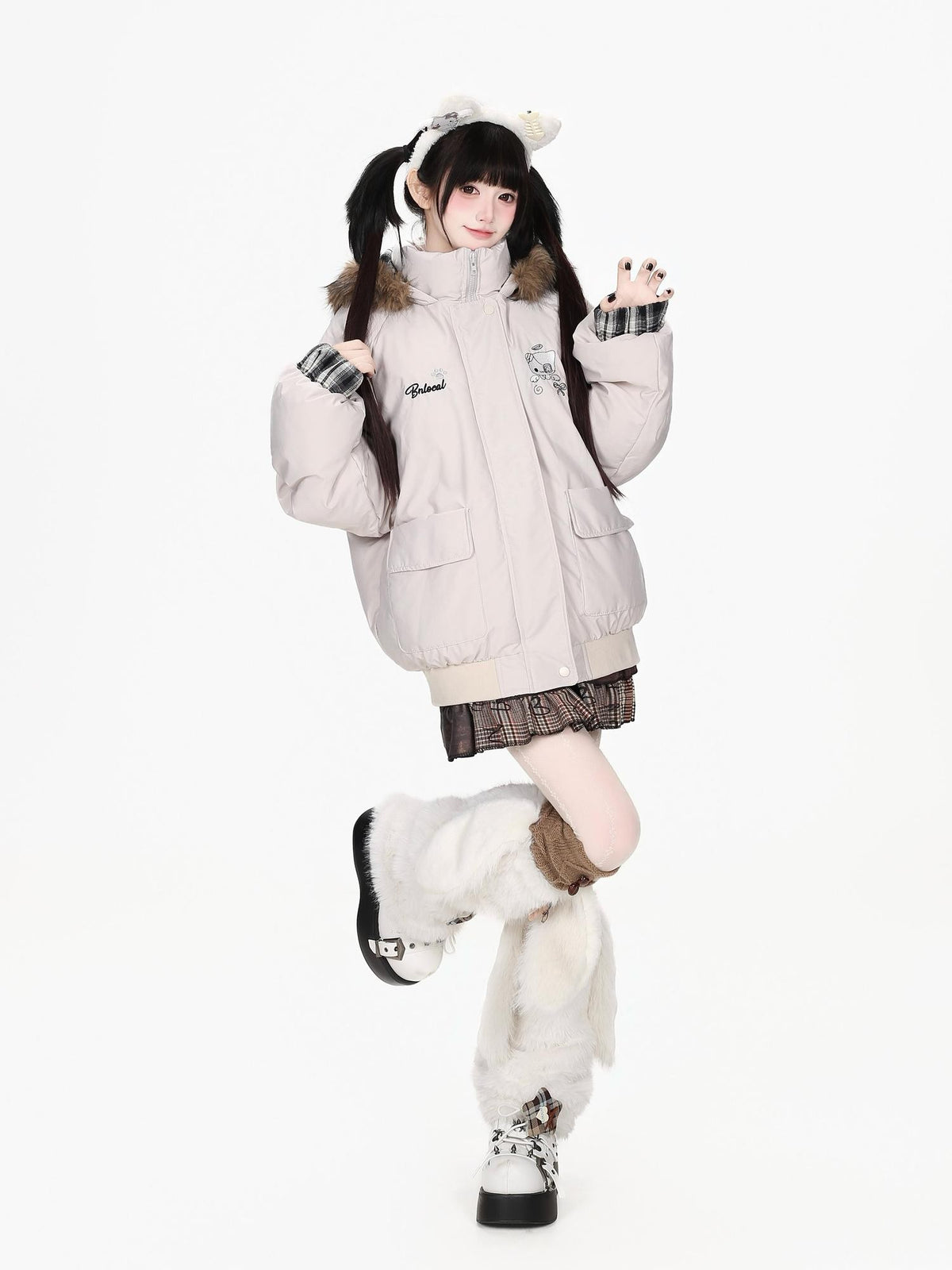 CRAZYGIRL Plaid Embroidered Hooded Loose Thick Warm Women&
