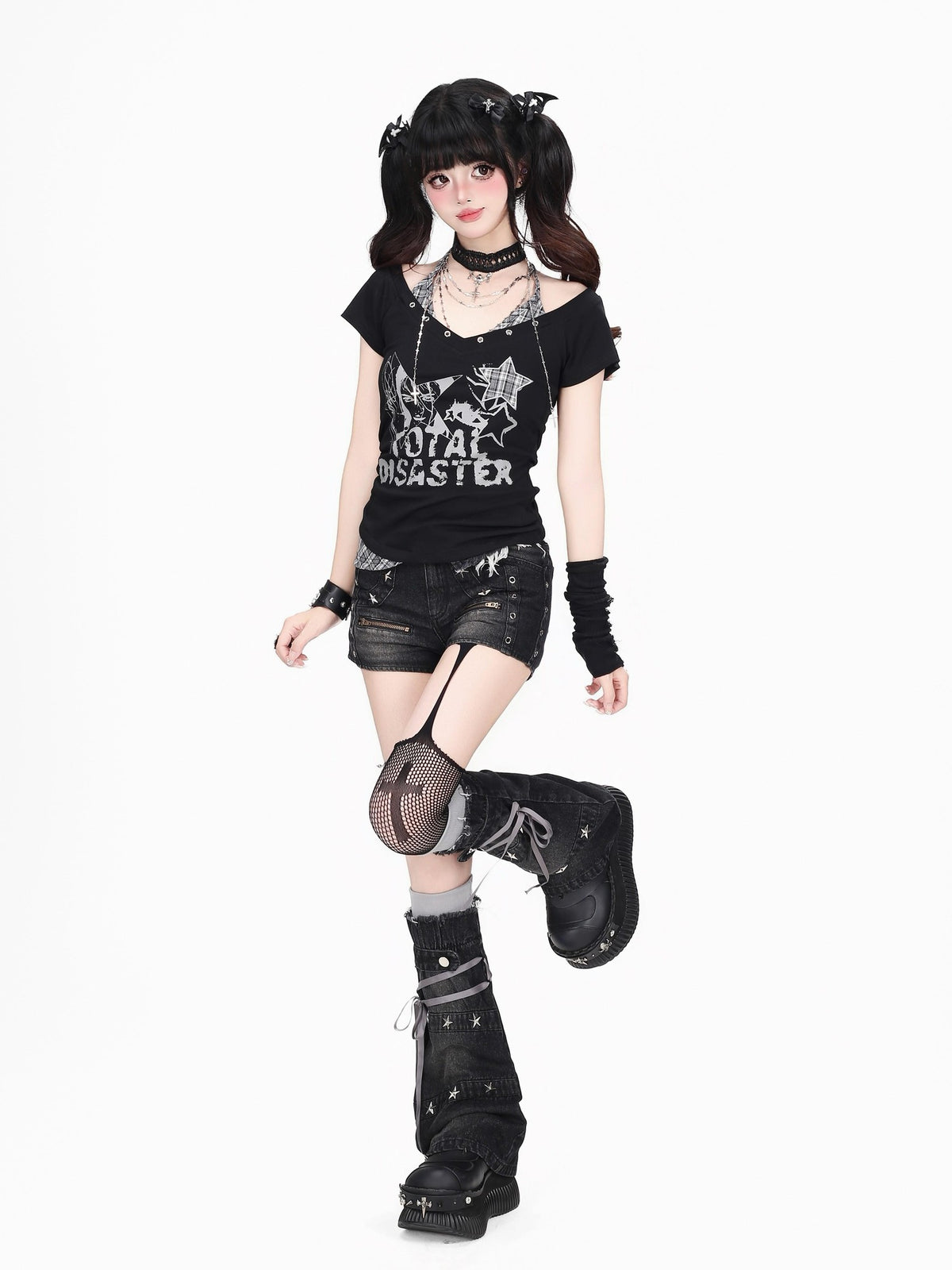 CRAZYGIRL Plaid Letter Print Studded V-neck Halter Women&