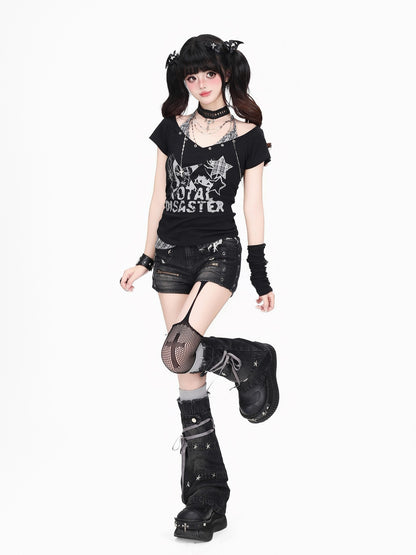 CRAZYGIRL Plaid Letter Print Studded V-neck Halter Women&