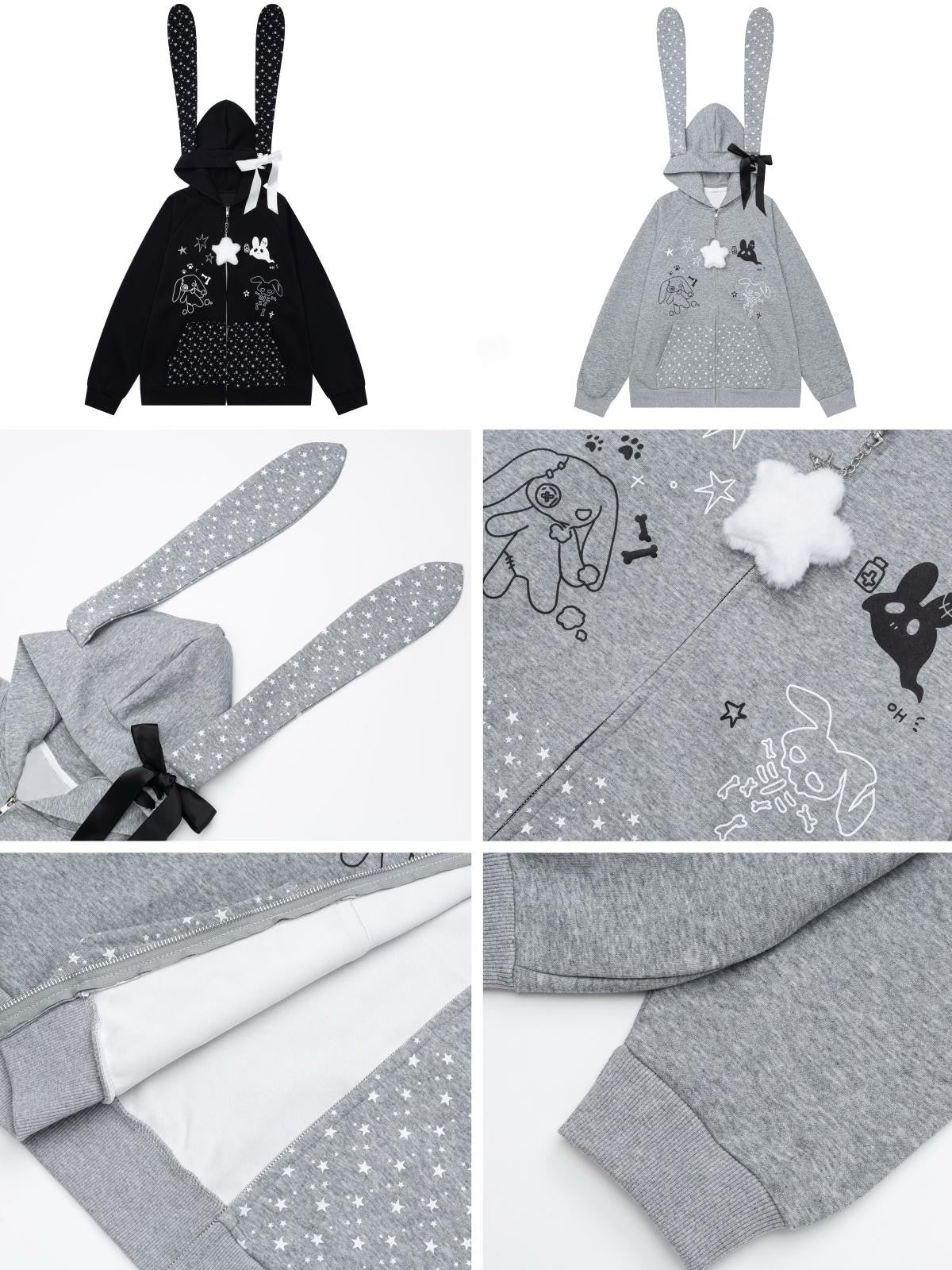 CRAZYGIRL Polka Dot Bow Rabbit Ear Loose Fit Zip Up Women&