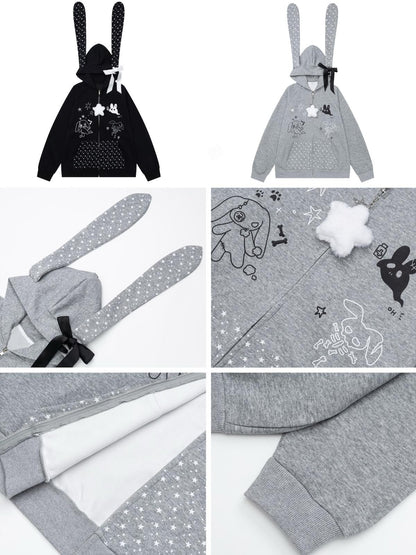 CRAZYGIRL Polka Dot Bow Rabbit Ear Loose Fit Zip Up Women&