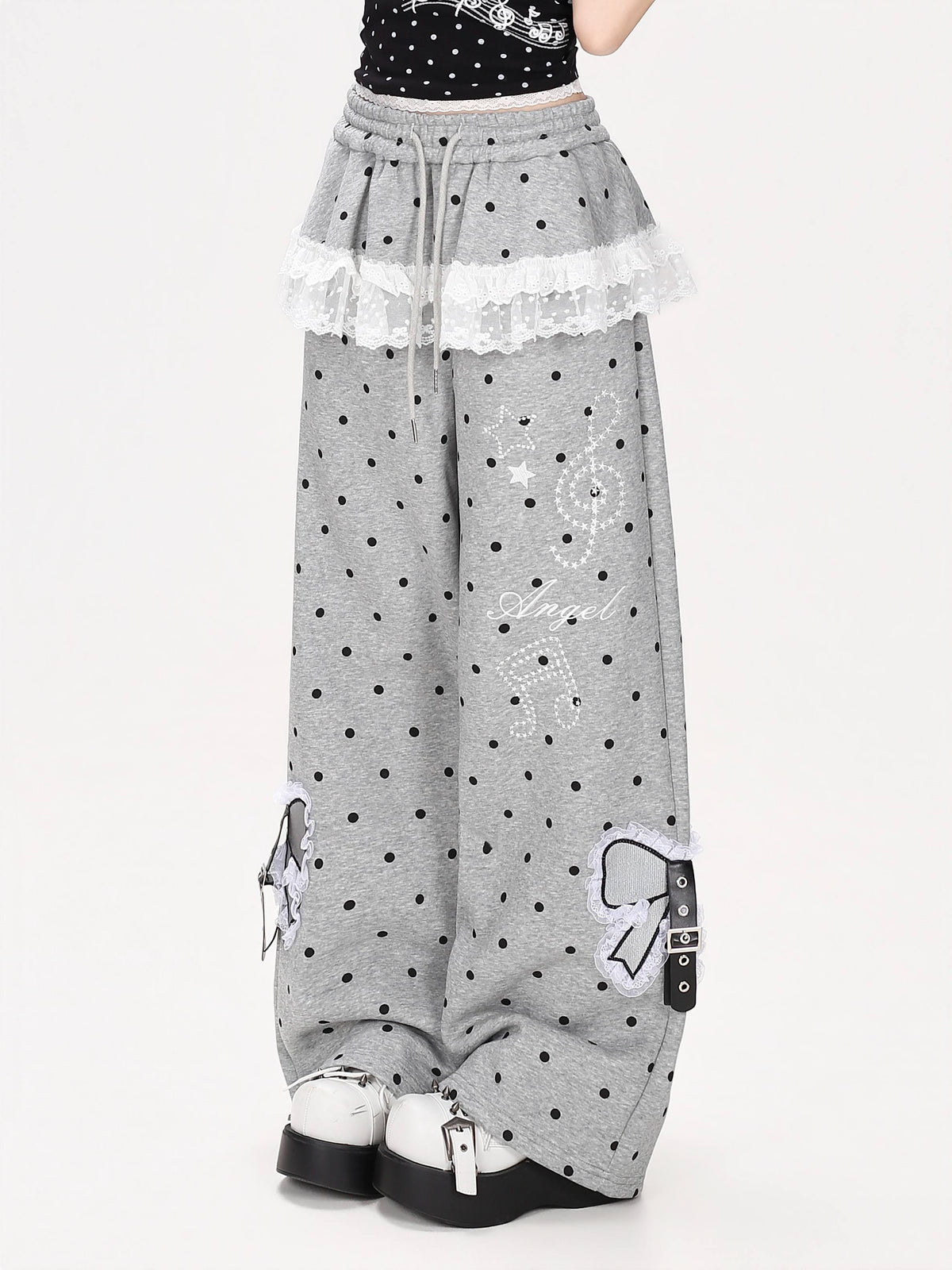CRAZYGIRL_Polka_Dot_Lace_Bow_High_Waist_Straight_Leg_Women&