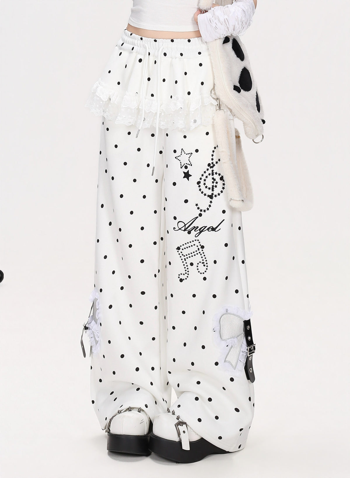 CRAZYGIRL_Polka_Dot_Lace_Bow_High_Waist_Straight_Leg_Women&