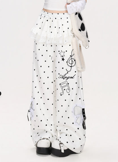 CRAZYGIRL_Polka_Dot_Lace_Bow_High_Waist_Straight_Leg_Women&