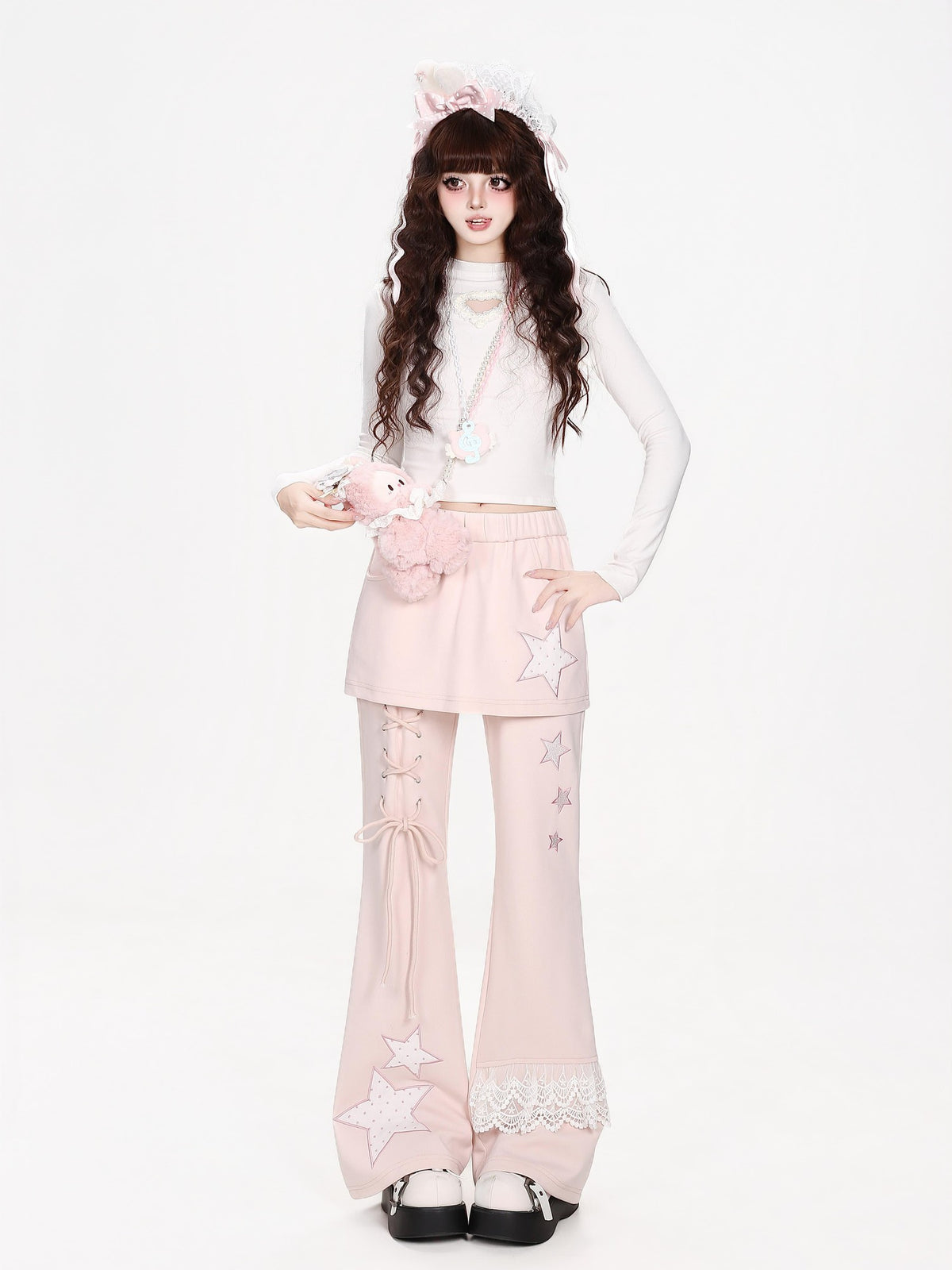 CRAZYGIRL Polka Dot Lace Patchwork High Waist Slim Fit Women&