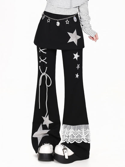 CRAZYGIRL Polka Dot Lace Patchwork High Waist Slim Fit Women&