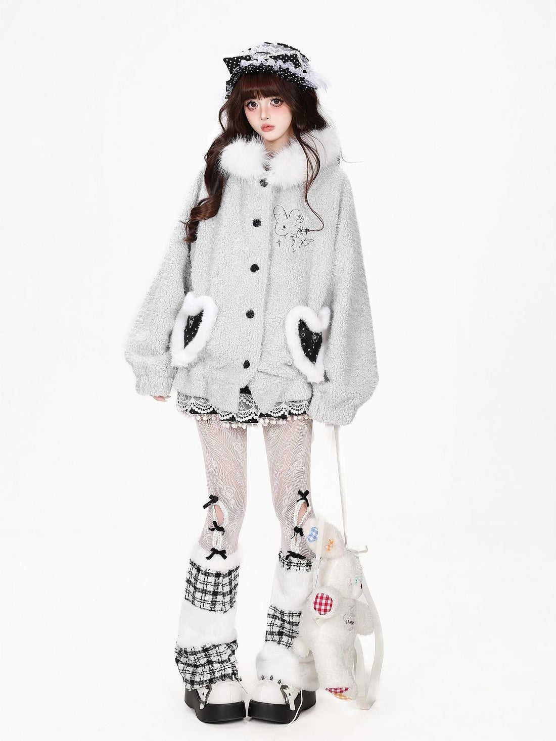 CRAZYGIRL Polka Dot Lace Up Bunny Ear Hooded Women&