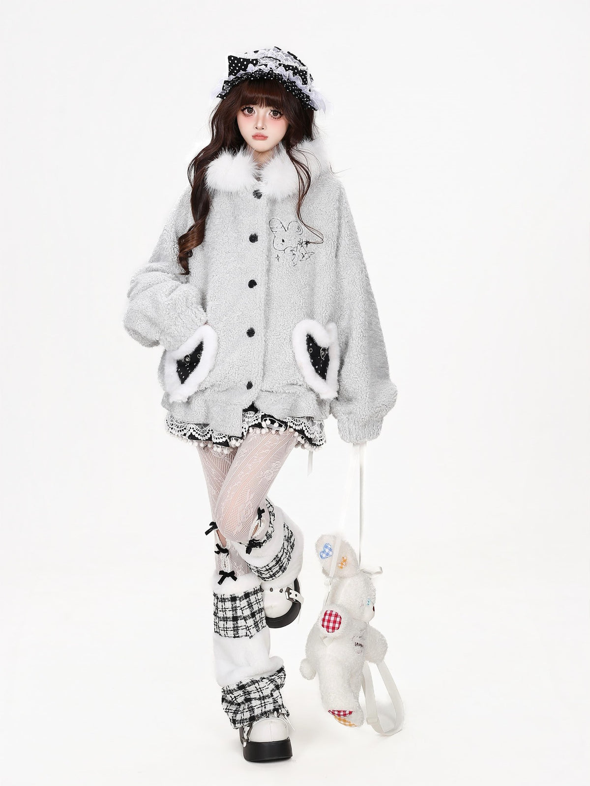 CRAZYGIRL Polka Dot Lace Up Bunny Ear Hooded Women&