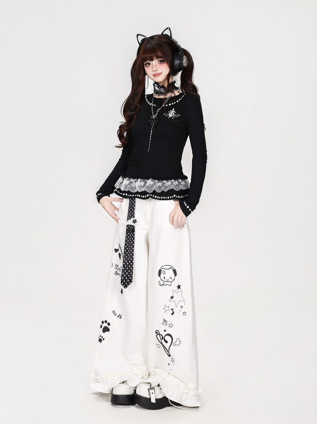 CRAZYGIRL Polka Dot Ruffle High Waist Women&