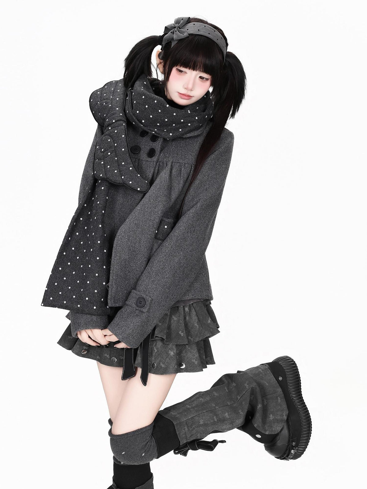 Polka Dot Wool Blend Straight Fit Women&