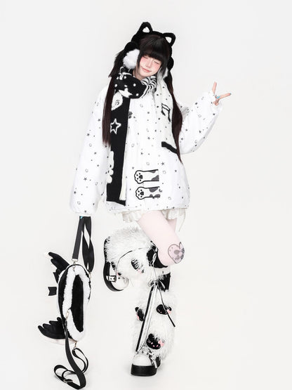 CRAZYGIRL Printed Bear Ears Hooded Thickened Women&