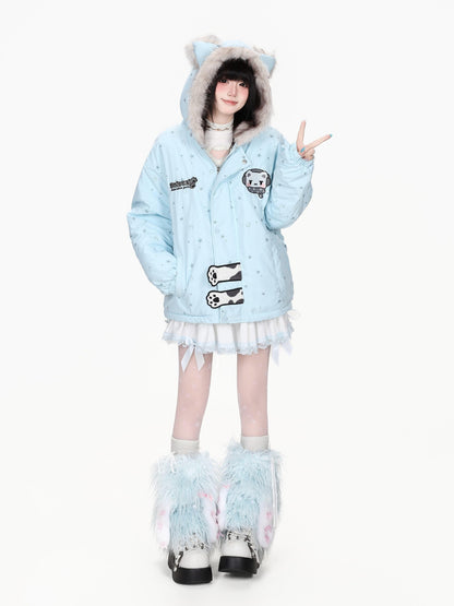 CRAZYGIRL Printed Bear Ears Hooded Thickened Women&