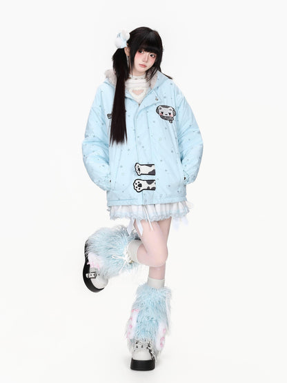 CRAZYGIRL Printed Bear Ears Hooded Thickened Women&