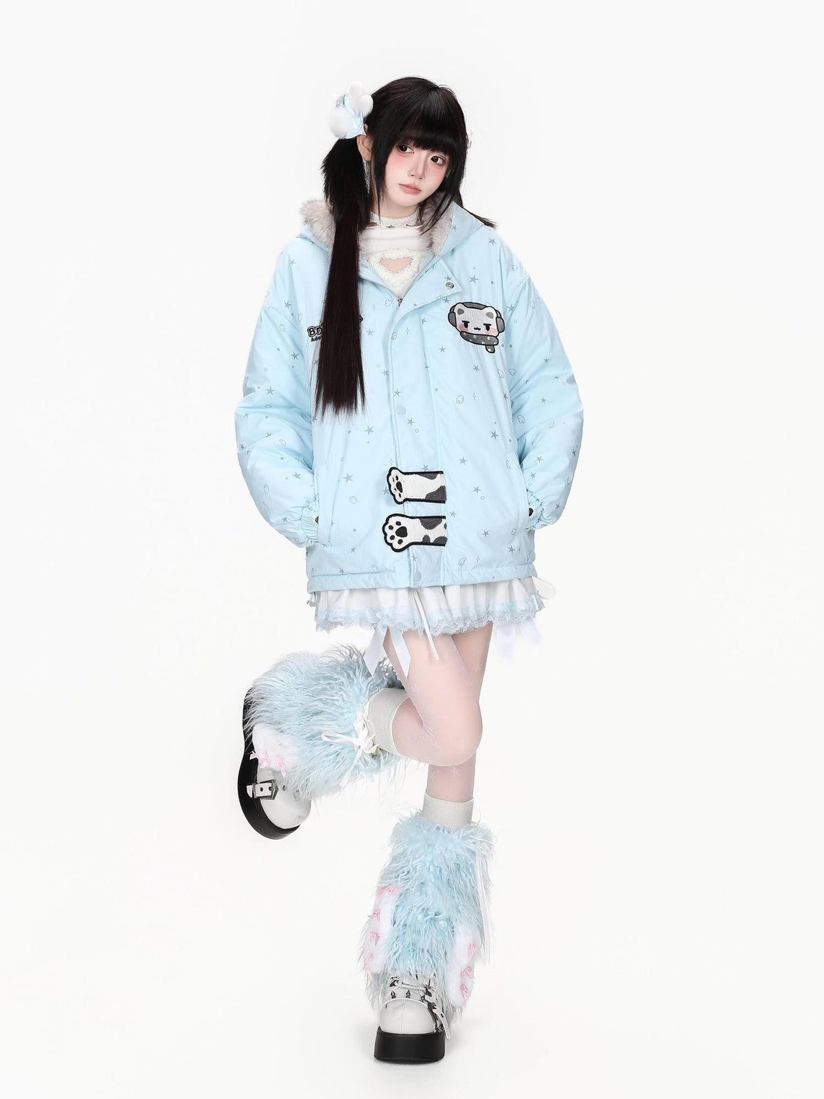 CRAZYGIRL Printed Bear Ears Hooded Thickened Women&