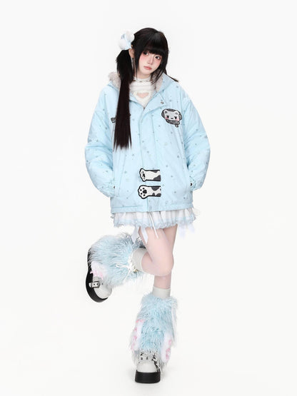 CRAZYGIRL Printed Bear Ears Hooded Thickened Women&