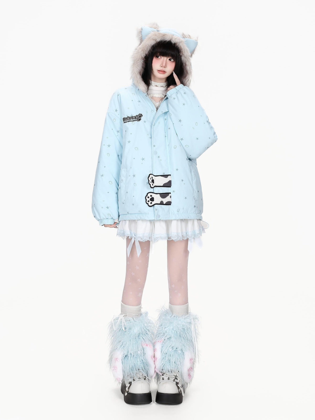 CRAZYGIRL Printed Bear Ears Hooded Thickened Women&