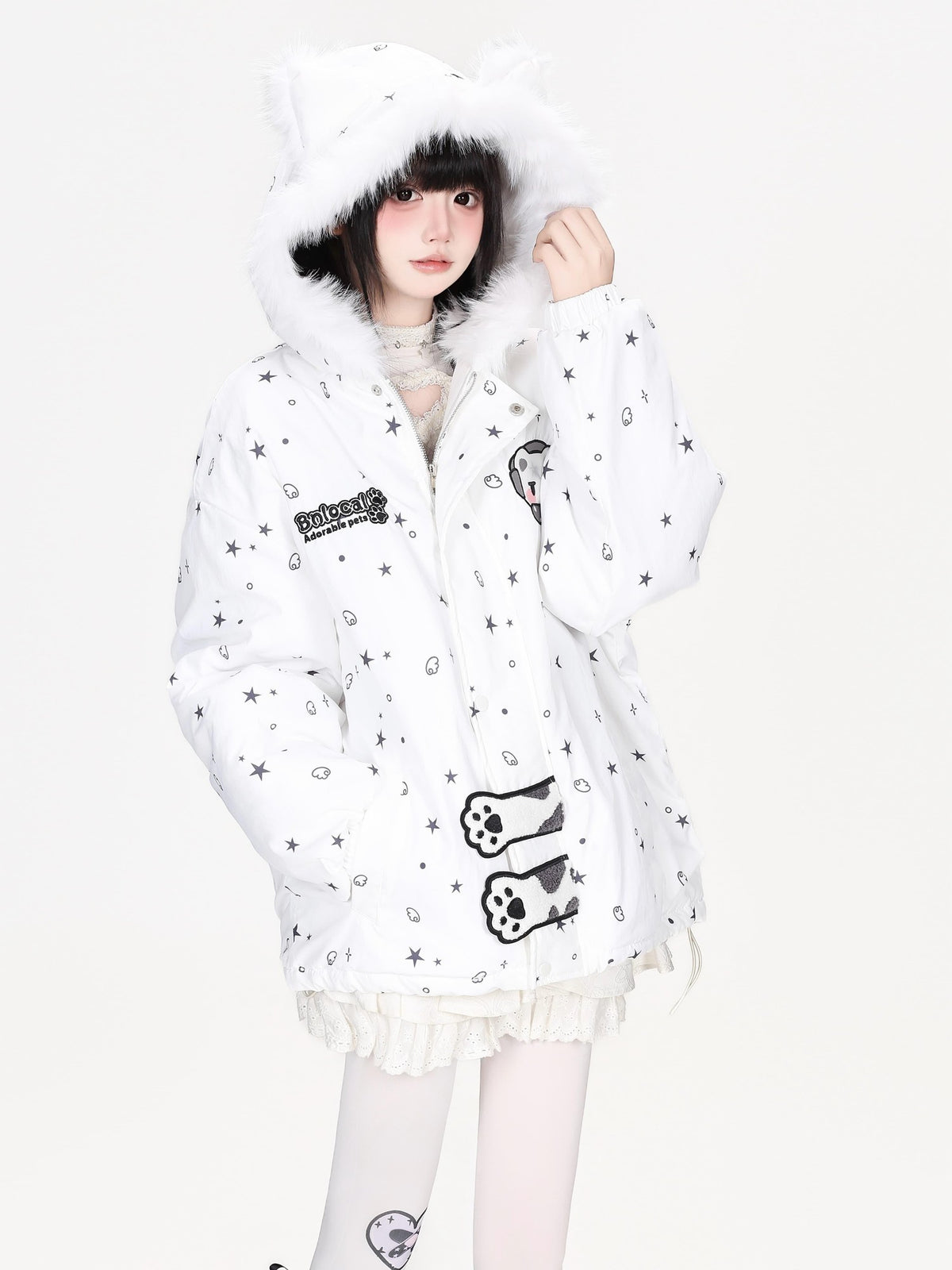 CRAZYGIRL Printed Bear Ears Hooded Thickened Women&